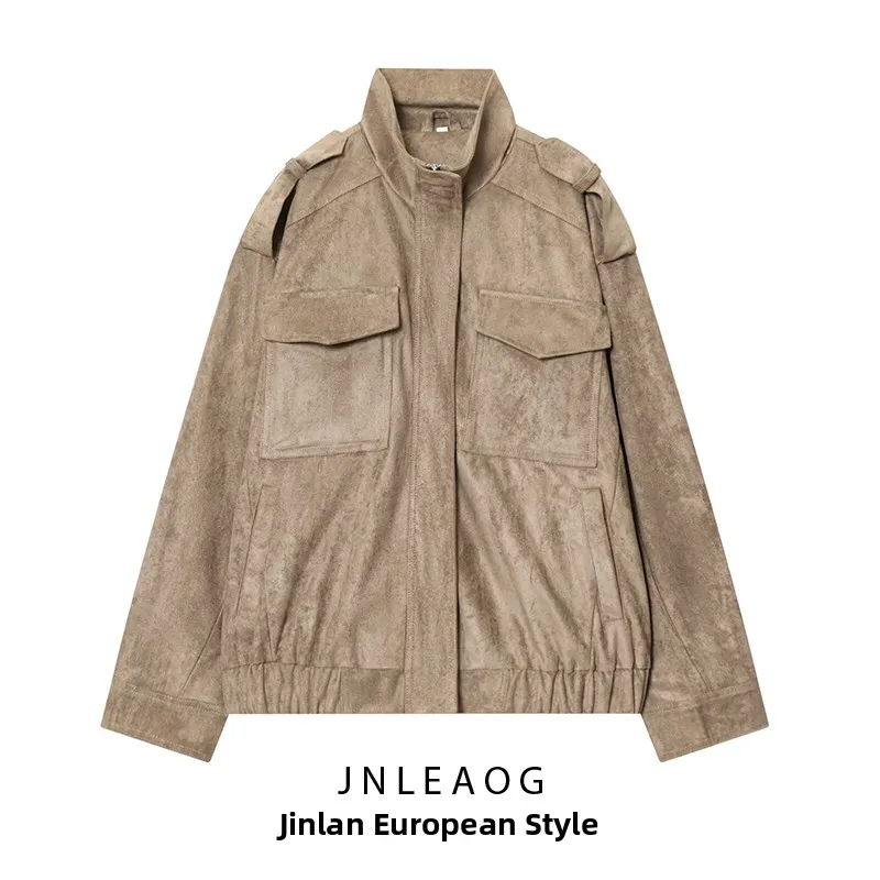 

JNLEAOG, осенняя новая модная бархатная кожаная куртка, женская одежда, универсальный дизайн, полиэфирная ткань, длинная молния све