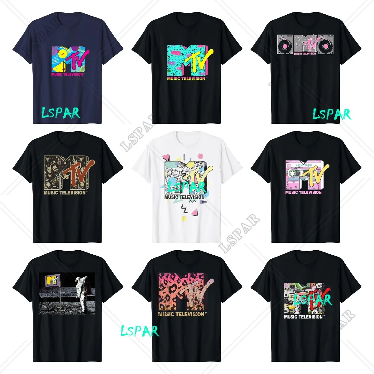 MTV Beach Island Flamingo Vintage Graphic T-Shirt M-T-V Sunset Shape Boombox Checker Design Tee Top Man on The Moon Outfits