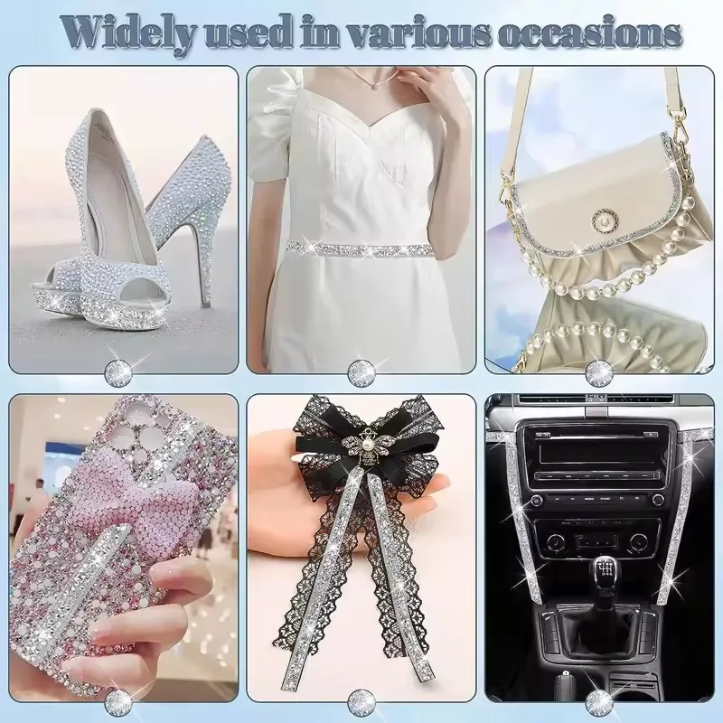 بلينغ حجر الراين ملصقات سلسلة لفة ذاتية اللصق الراتنج الماس للملابس الأحذية ديكور DIY الحرف اليدوية مجوهرات اكسسوارات