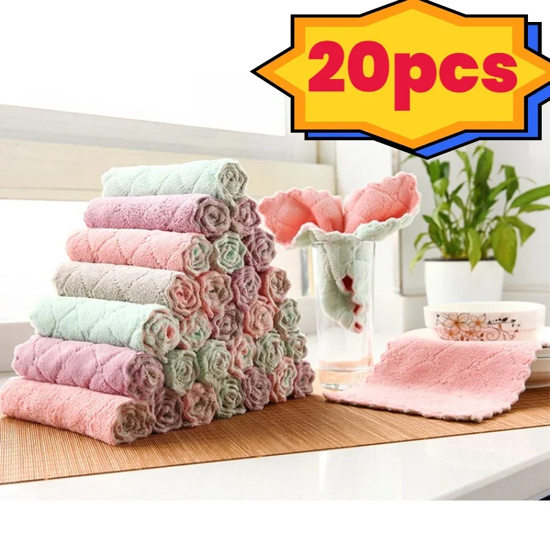 5/10 microfiber towels absorbent kitchen cleaning cloth non-stick oil dish towel dishcloth tableware household cleaning towel