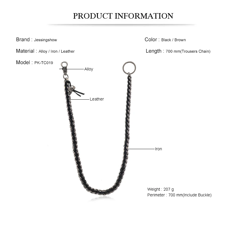 Men Hip Hop Pants Chain Black Alloy Skull Secure Travel Wallet Chain Heavy Duty Jeans Link Coil Waist Chain