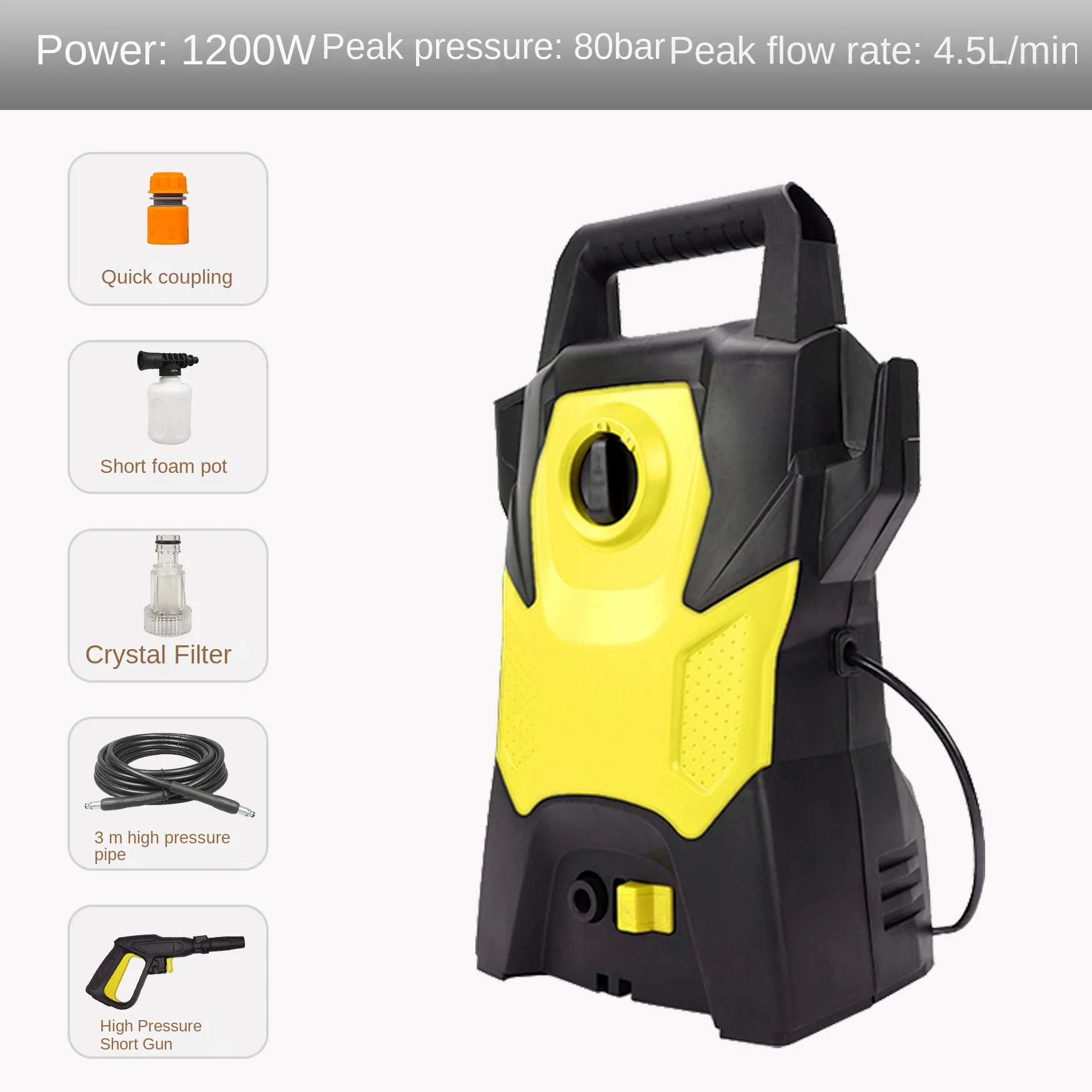 Electric High Pressure Washer Portable 105 Bar High Power Jet Wash Patio Car Cleaner with Accessory Home 1400W carpet cleaner