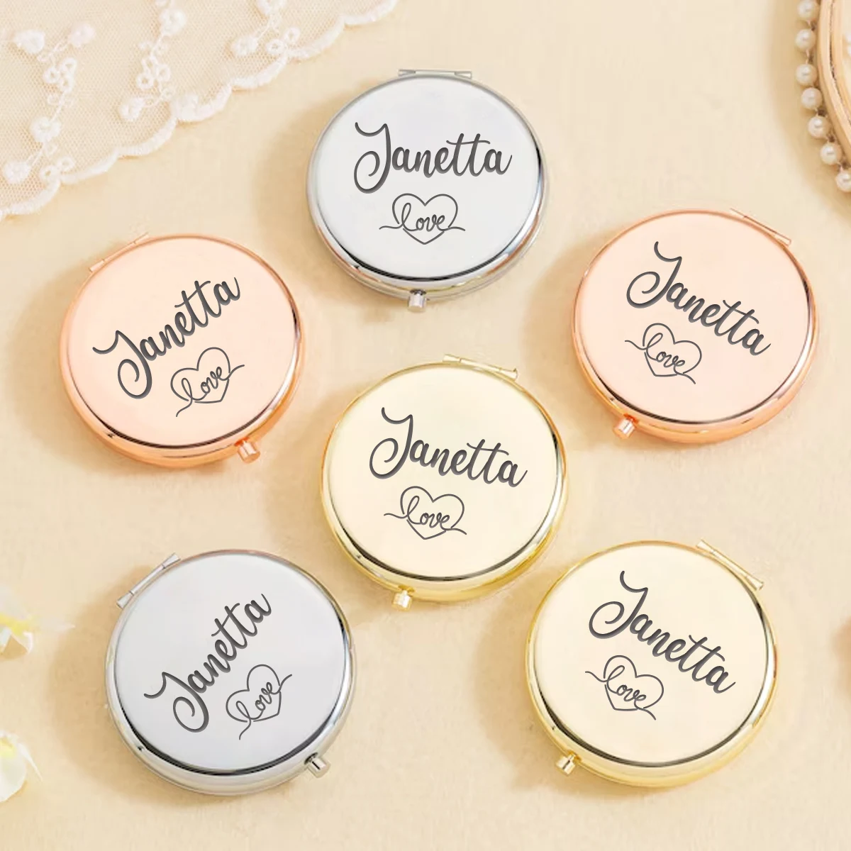 1pc Colorful Unique love Customized Text Mirror With Name Makeup Mirror Folding Mirror Wedding Party Gifts