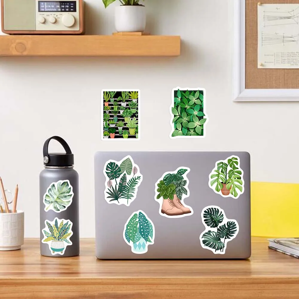 Cute Watercolor Green Plant Stickers Leaf Pattern Art DIY Toy Decorative Decal for Phone Luggage Laptop Scrapbook Waterproof