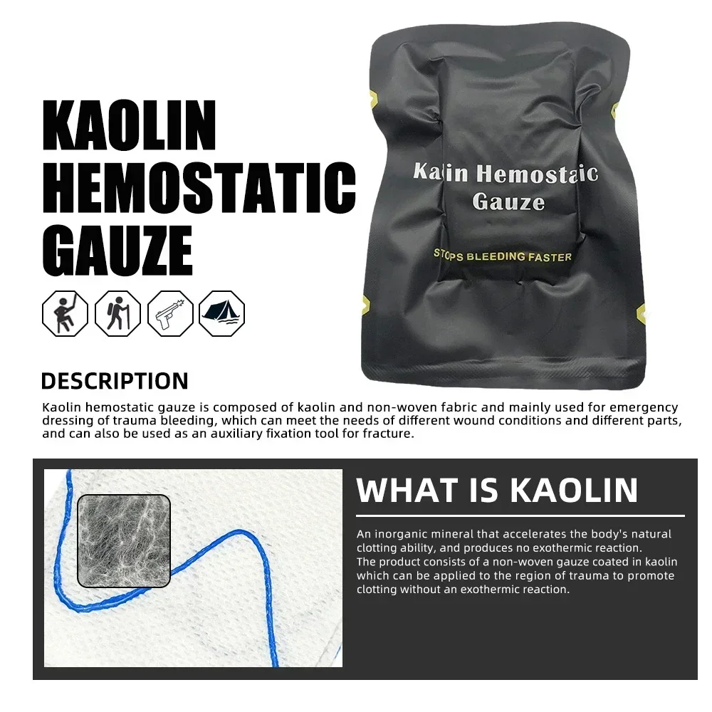 Tactical Kaolin Hemostatic Compressed Gauze Emergency IFAK Outdoor Binding Fixed Bandage First Aid Kit Bleeding Wound Dressing