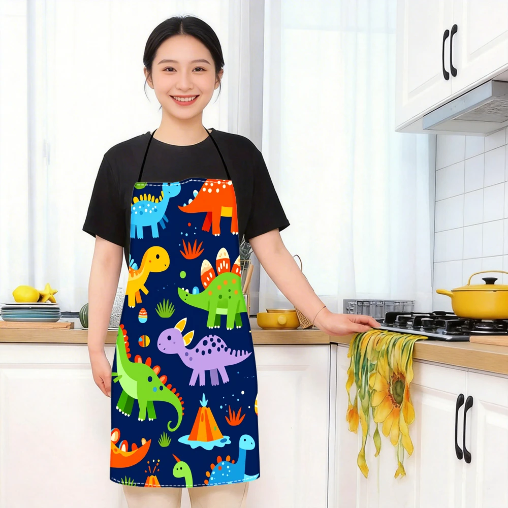 1pc Dinosaur Print Apron Colorful Cartoon Dinosaurs And Volcano Design For Kitchen Cooking Baking And Gardening Activities