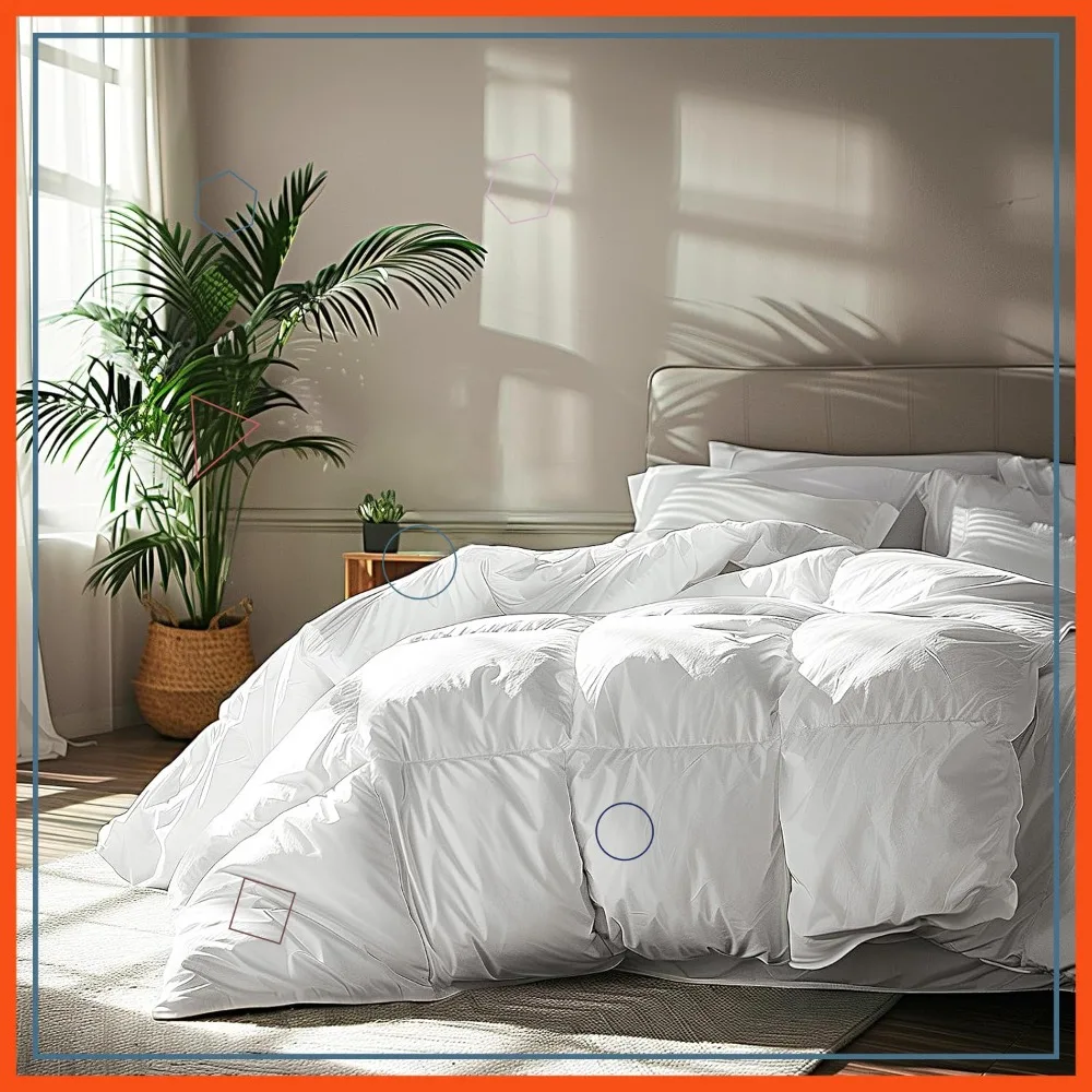 

Queen Size Goose Feather Down Comforter - 100% Cotton Duvet Insert, Hypoallergenic All-Season Bedding, Medium Warmth White