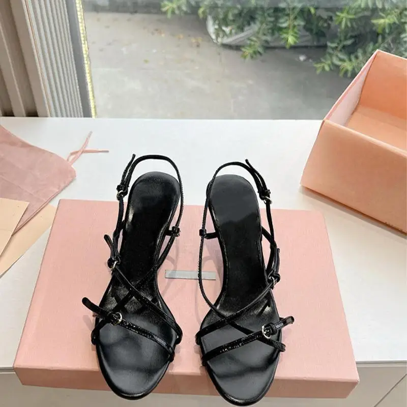 2025 Spring/Summer New Retro High Heel Strap One Button Open Toed Sandals for Women