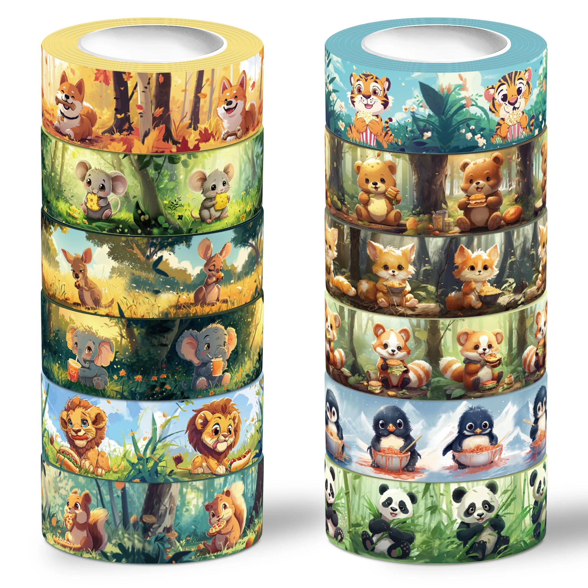 NIKOMIE Cute Washi Tape Set,12 Rolls Kawaii Animals Decorative Tape Masking Washi Tape for Journaling Supplies, Scrapbooking