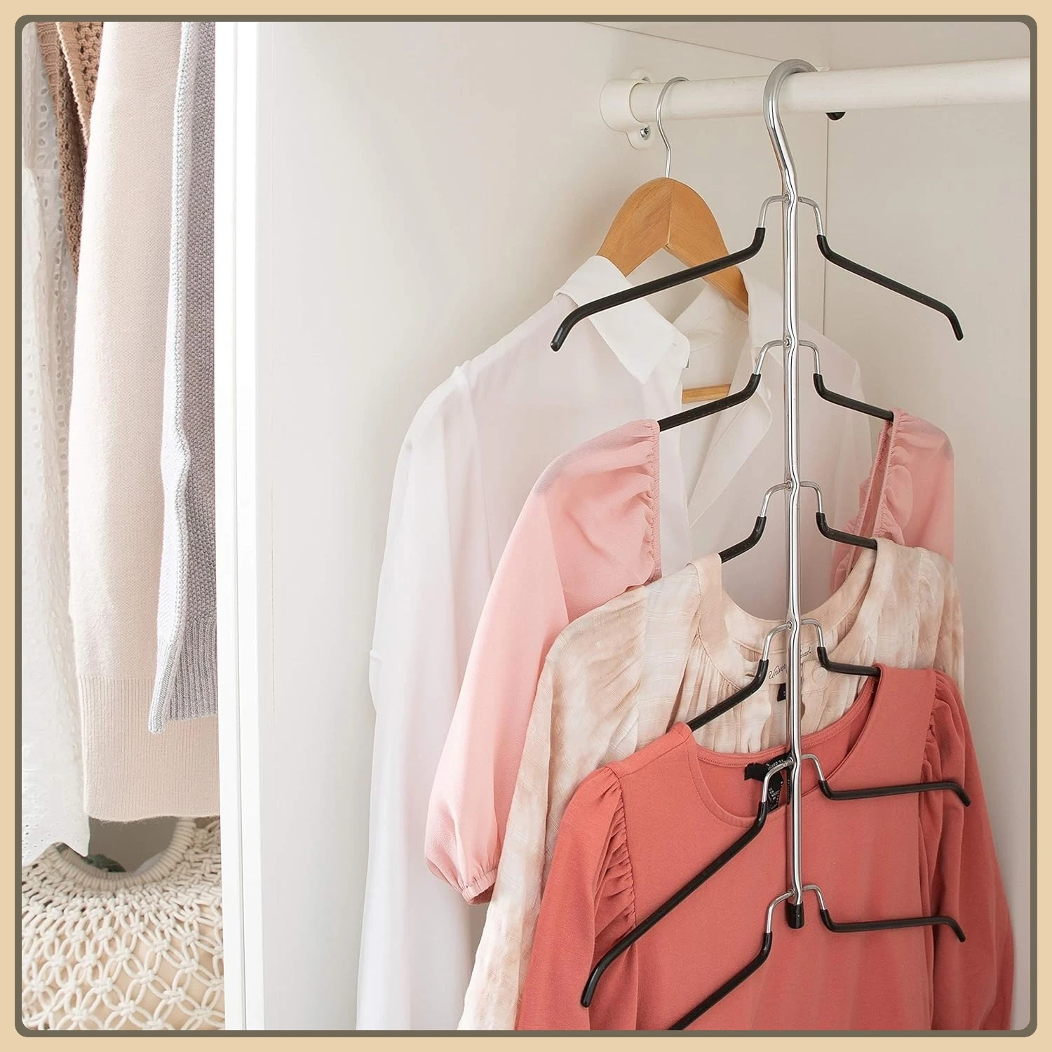 ชั้นวางเสื้อโครเมียม 6 ชั้น ประหยัดพื้นที่ - ตัวจัดระเบียบตู้เสื้อผ้าสำหรับสำนักงาน หอพัก ห้องนอน จัดเก็บและโชว์เสื้อผ้า