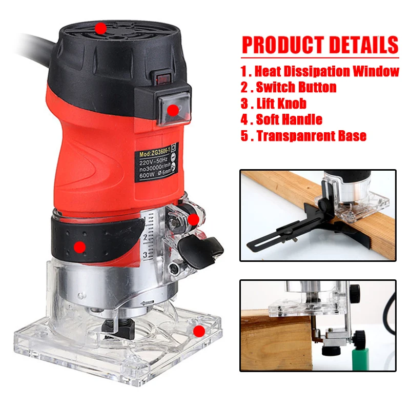 Electric Trimmer Woodworking 800W 32000rpm Wood Router Machine Hand DIY Milling Carving Engraving Power Tools With Mill Cutter