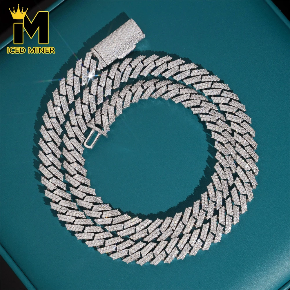 

Icedminer 12mm Diamond Moissanite Cuban Link Chain Iced Out Necklaces For Men S925 Silver Choker Pass Tester Hip Hop Jewelry