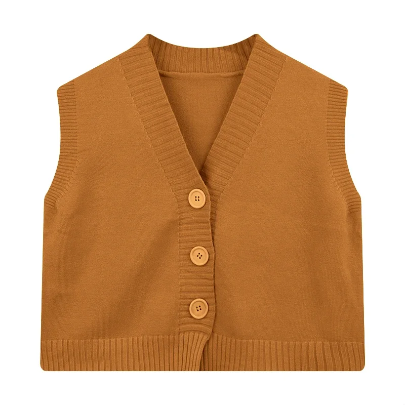 Button Down Sweater Vest for Women Teen-girl V-Neck Sleeveless Crop Knit Jacket Top Basic Outfit