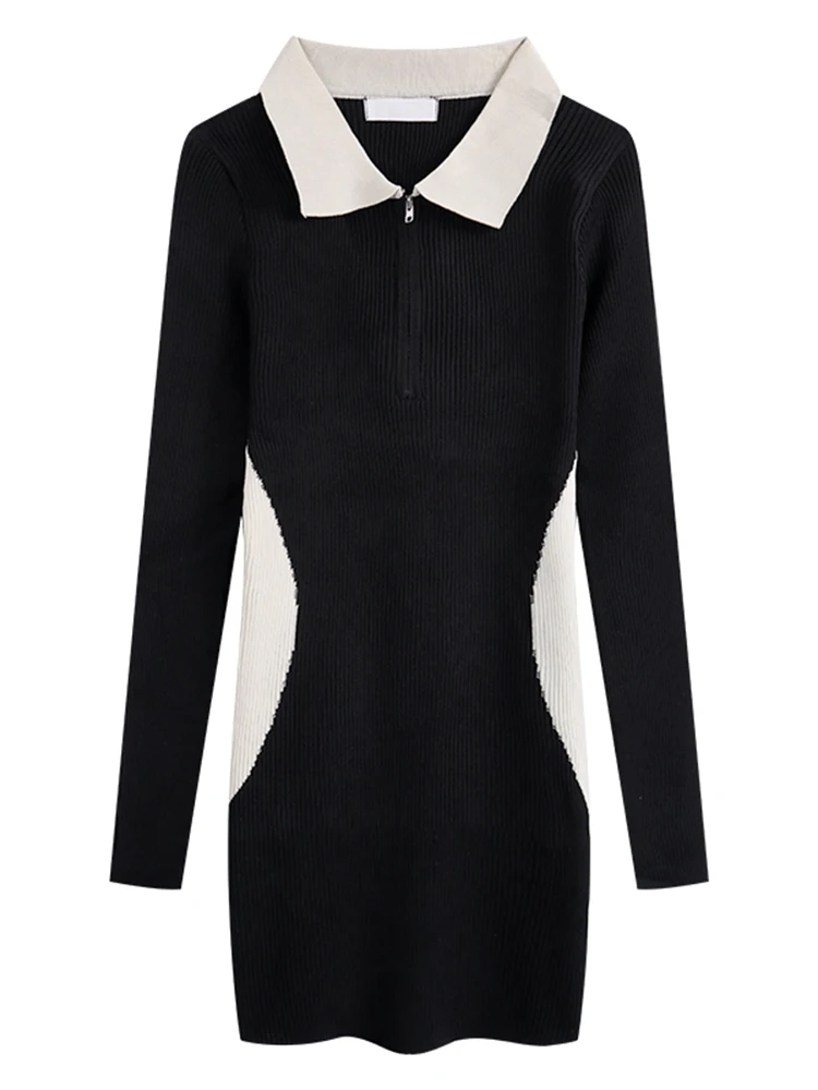 달콤하고 매콤한 여성 니트 드레스 하이웨이스트 롱 슬리브 이너웨어 플러스 사이즈 레트로 스타일 봄 가을 신상품...