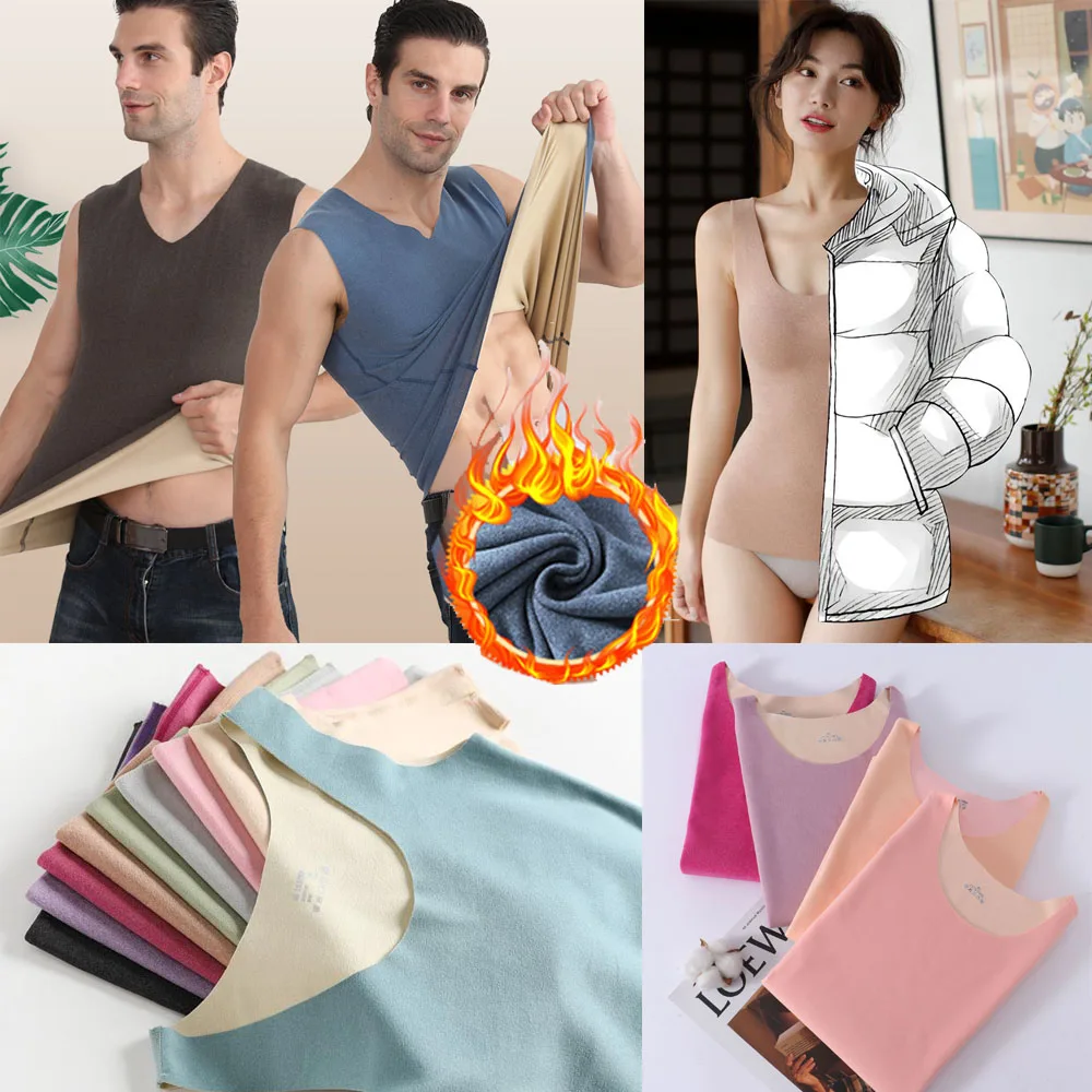 

Women's and Men's Autumn Winter Thermal Shirts Fleece Lined Casual Tops Sportswear Vest T-Shirt Pullover Cold Weather Clothes