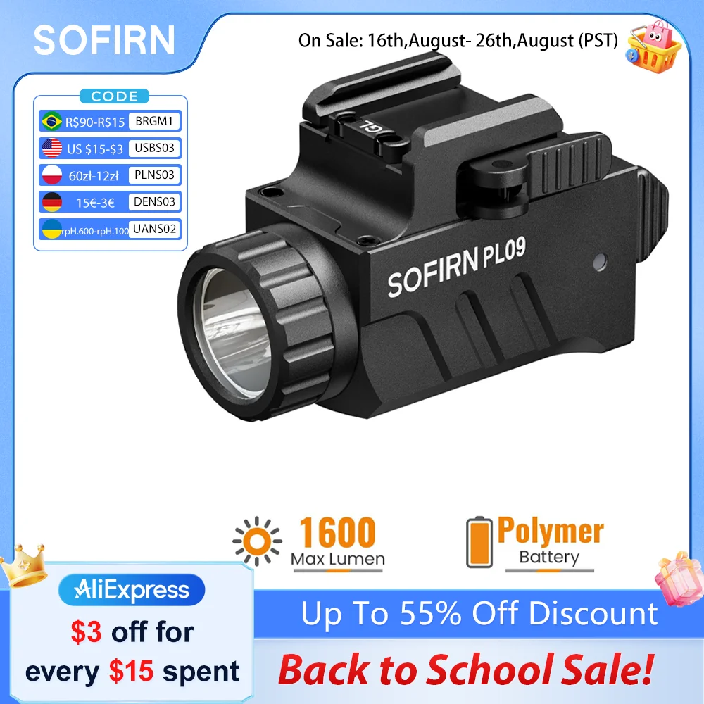 Lanterna Tática SOFIRN PL09 com LED SST40, 1600lm, Recarregável, Leve, Alta Luminosidade com Modo Strobe