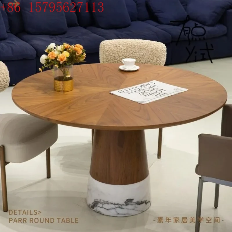 

02Nordic retro style walnut color Parwabi family small apartment modern simple round dining table