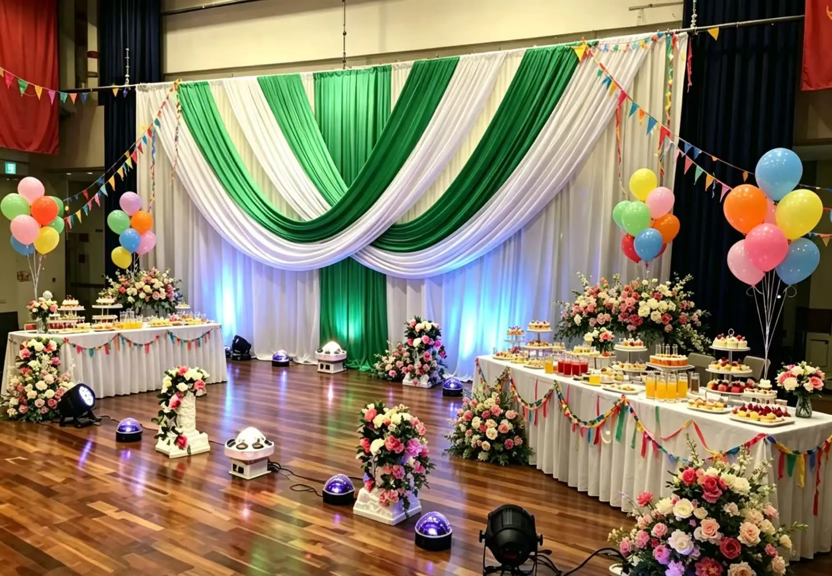 

3X6M/10X20FT White Ice Silk Wedding Backdrop Curtain Green Swags Photo Booth Banquet Event Decoration Stage Background Drape