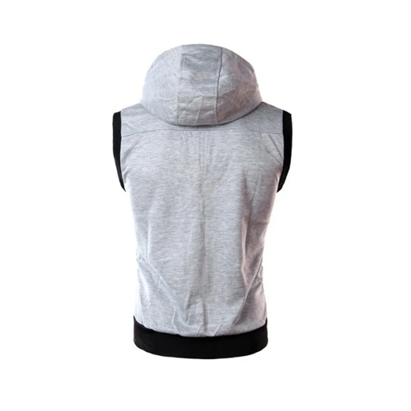 2023 Spring/Summer Men\'s Top Hooded Tank Top Sleeveless Vest Solid Casual Hoodie Pocket Vest Zipper Coat