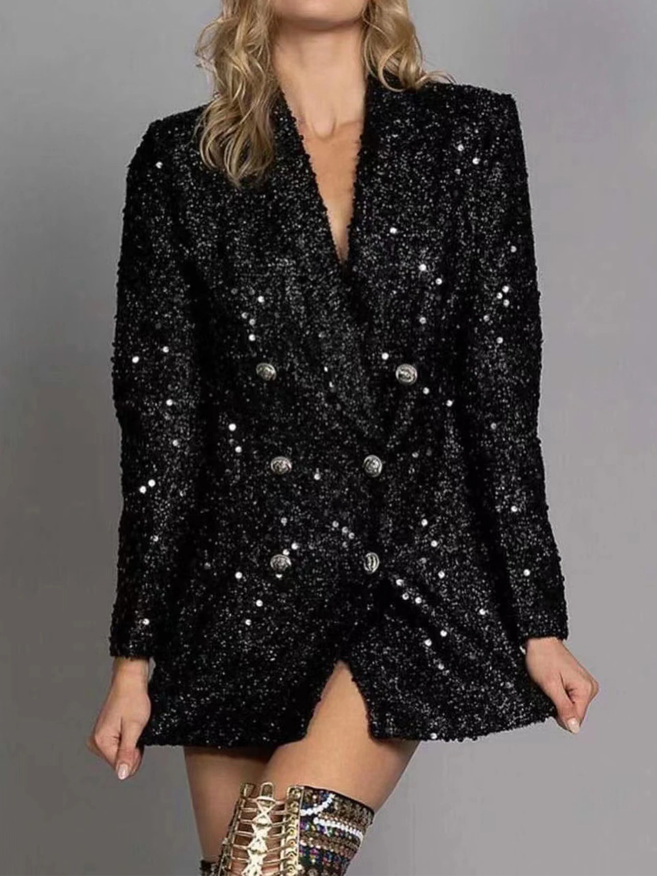 

Women's Autumn Blazer Cool-Sweet Streetwear Long Sleeve Lapel Double Breasted Sequins Party Blazer