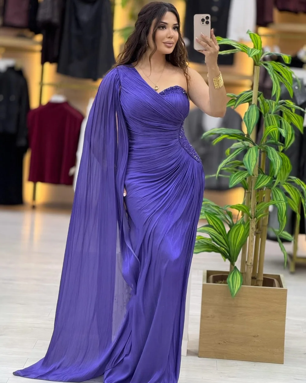 

Customized Intricate Sparkle Chiffon Pleat Draped Beading Sequined Straight One-shoulder Long Dresses Bespoke Occasion Dresses