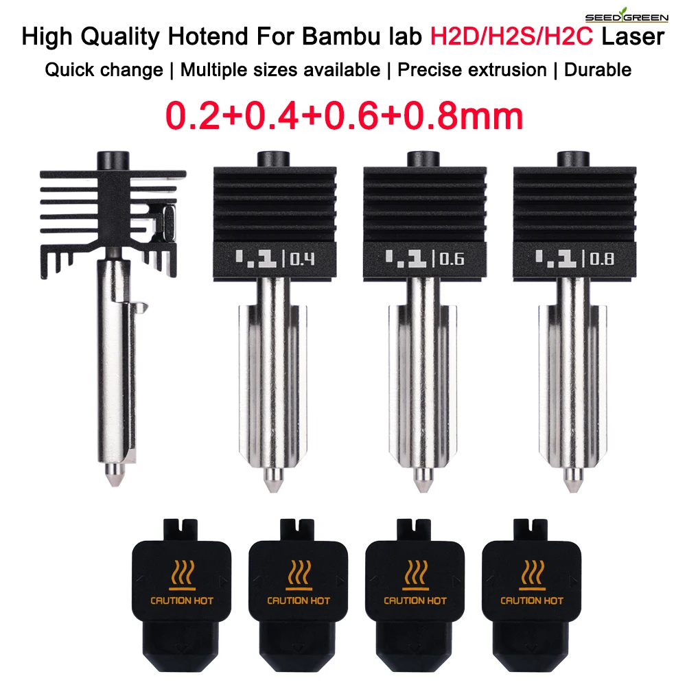 New High Quality H2D H2S H2C Hotend Kit with 0.2/0.4/0.6/0.8mm Hardened steel Nozzle Replace Hotend Kit For Bambu H2D Part