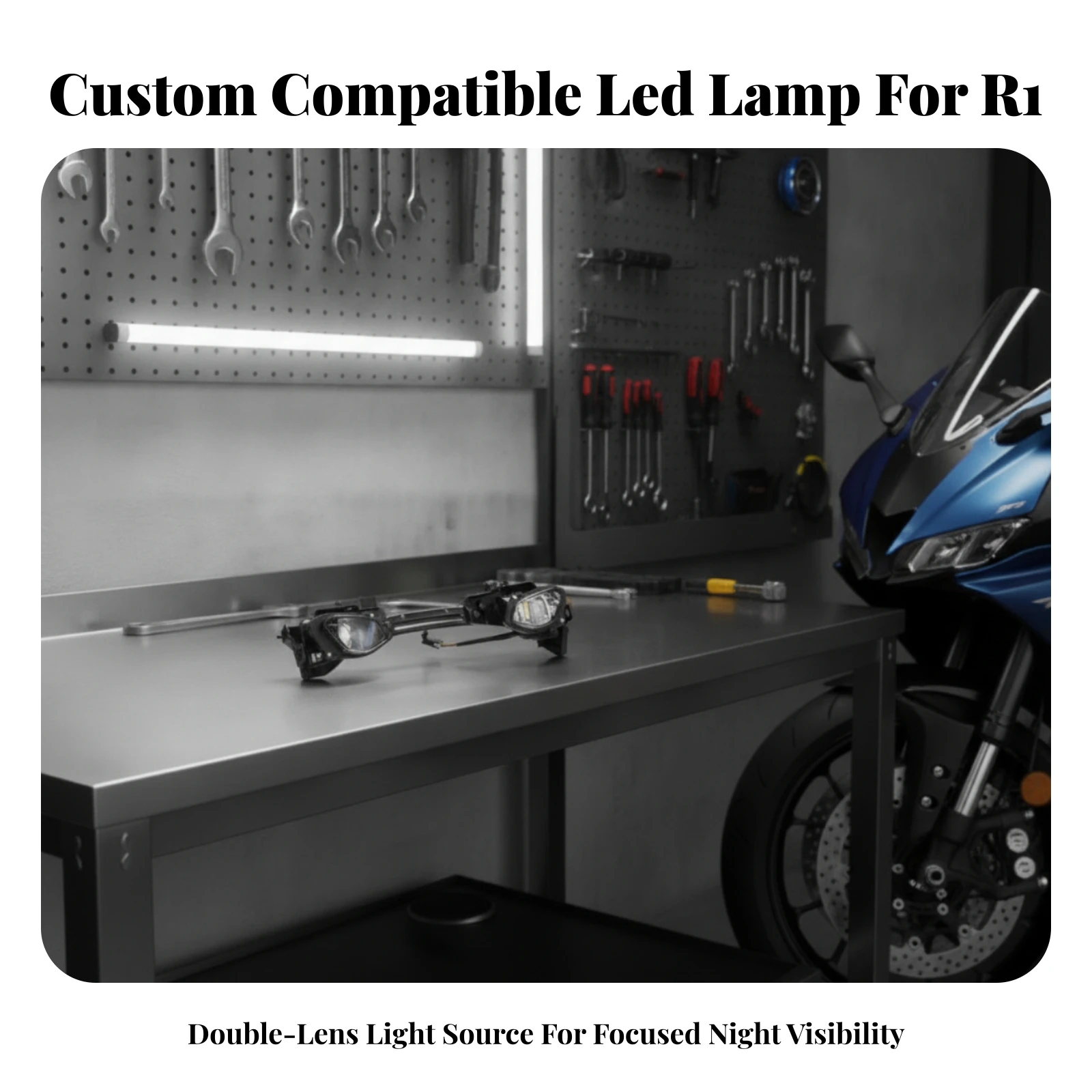 Yamaha-Compatible R1M Front Headlight Assembly Black Housing Motorcycle Front Lighting Assembly with Mounting Support Headlamp