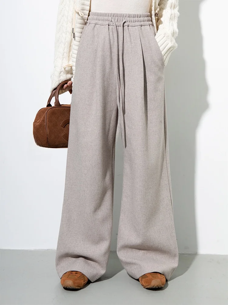 

Belin Women's Autumn Winter Woolen Wide Leg Pants Loose Straight Cut Floor Length Trousers Comfortable Casual Long Trousers