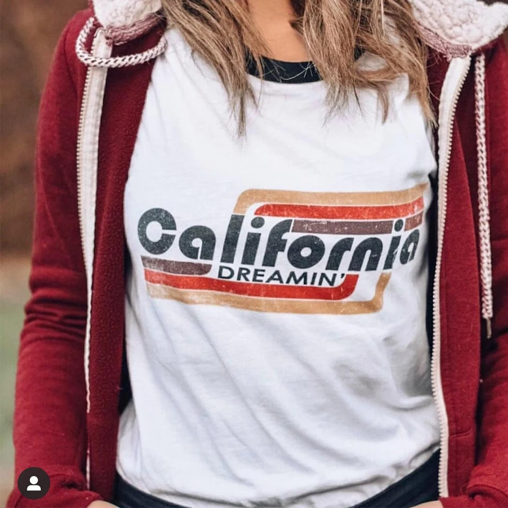 

Vintage California Dreaming Shirts Female Loose Modal Graphic Tees Plus Size 70s 80s Short Sleeve Tops Inspired Aesthetic Tshirt