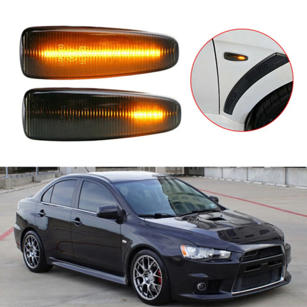 Feux de position latéraux à LED ambrés avec finition fumée pour Mitsubishi Lancer Evolution X 2008 à 2017 et Mirage 2007 à 2013