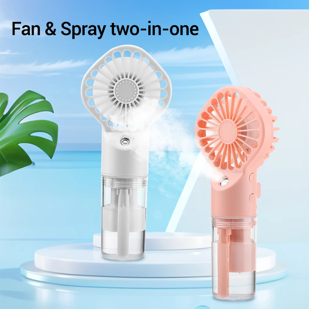 2 in 1 Handheld Mini Fan USB Rechargeable Portable Humidifier 4-Speeds Mist Cooler Cooling Spray Humidifier Fan for Home/Office