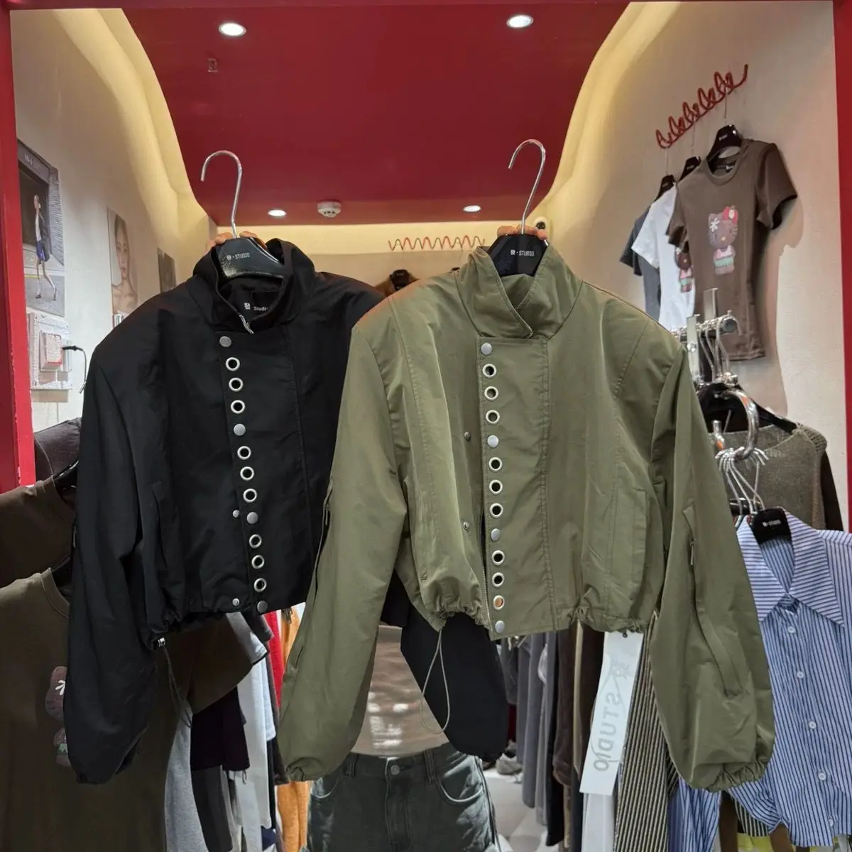 Niche Metal Buckle Rivets Punk Style Foreign Style Small Short Jacket Jacket Retro Short Style