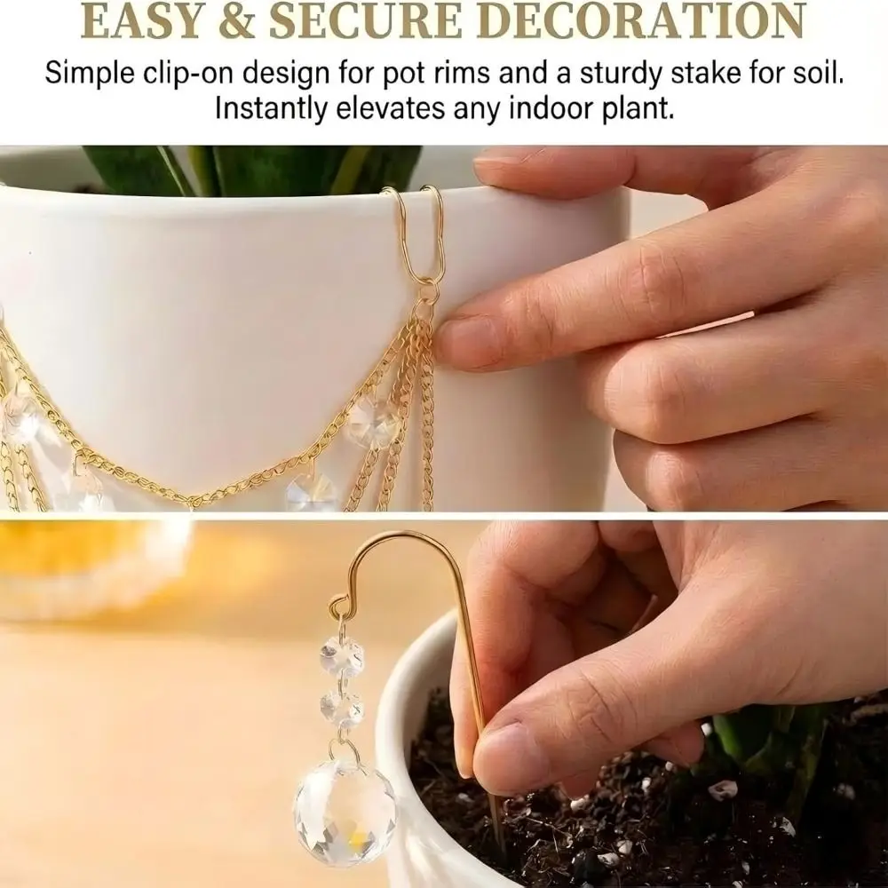 Handmade Crystal Suncatcher Pot Accessory Creative Hanging Drop Bead Window Decor Plant Decoration