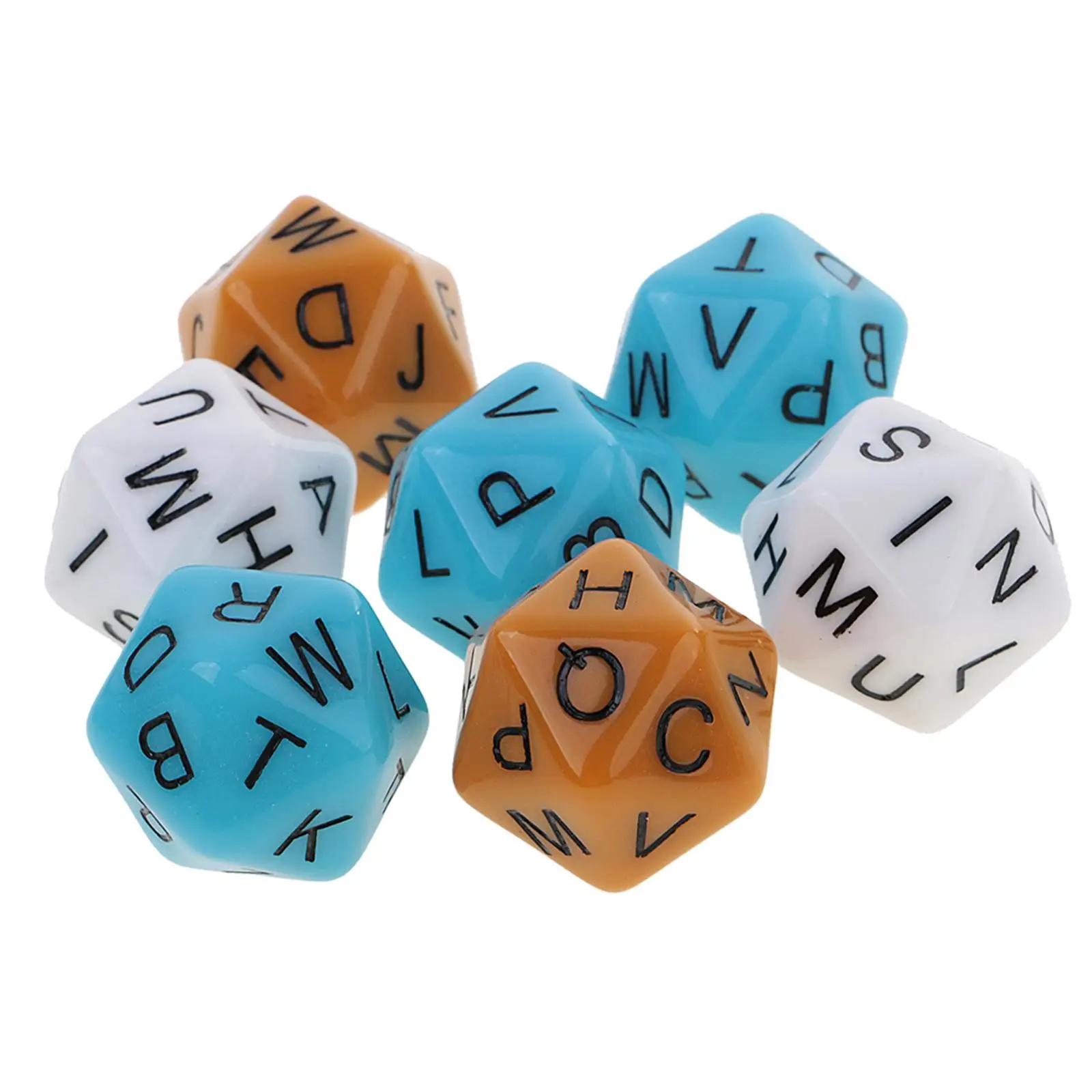 어린이 학습 장난감을위한 7Pcs 불투명 멀티 사이드 주사위 영어 알파벳 주사위