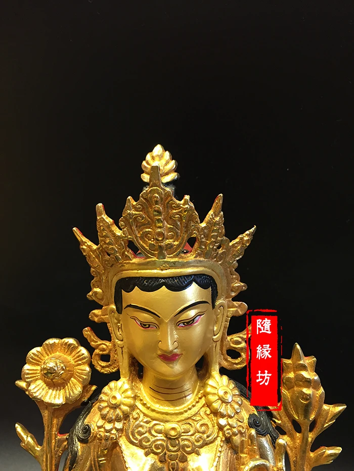 TOP GOOD Buddhist supplies # HOME family  30CM large Buddhism Green Tara Buddha gilding brass statue