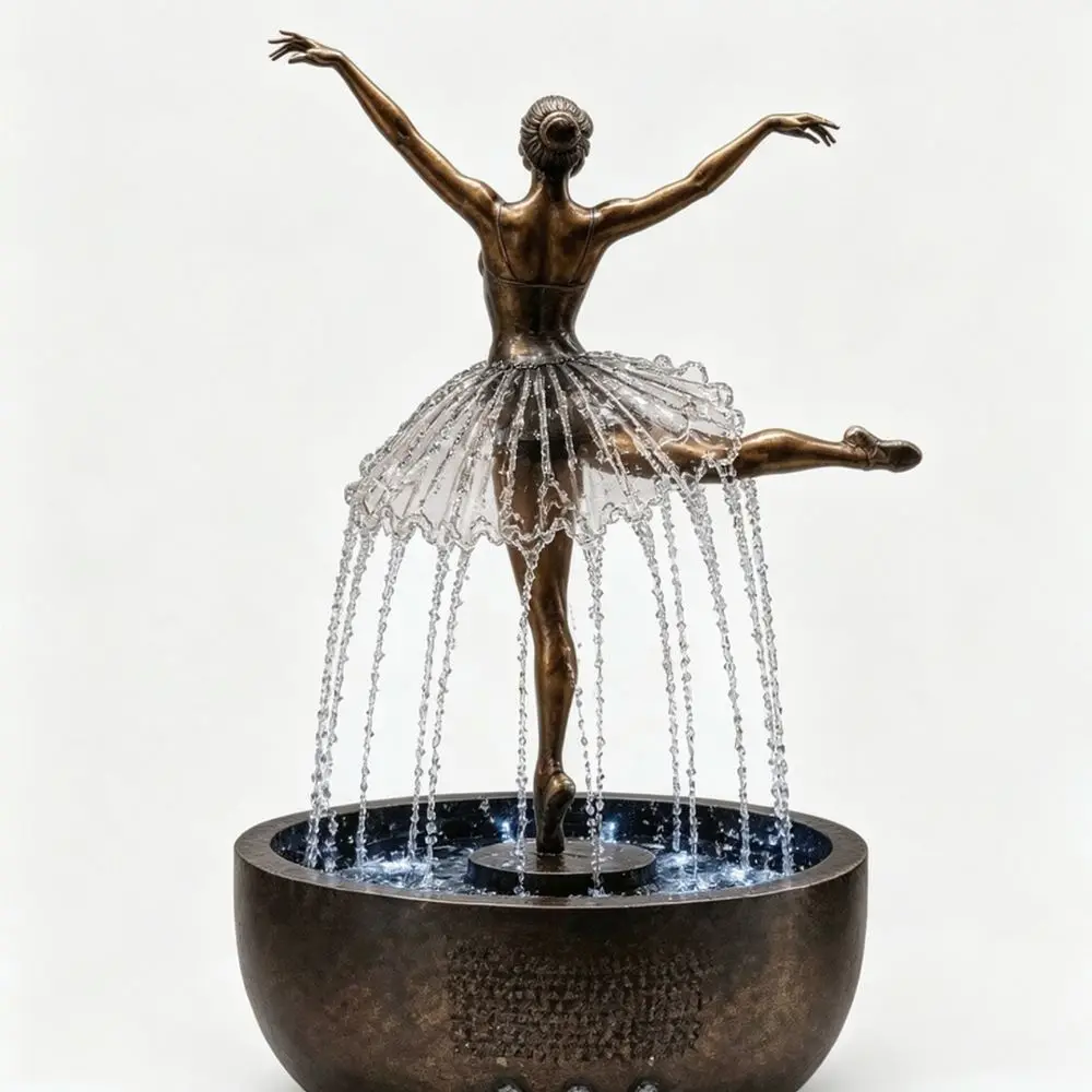 Elegant Ballerina Design Fountain Desktop Ornament Resin Sculpture Waterfall Feature For Modern Home Office Zen Relaxing