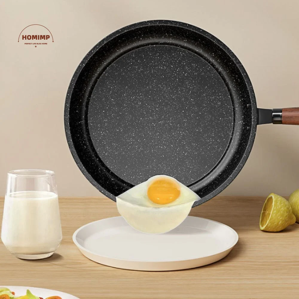 

Kitchen Cookware Non Stick Frying Pan Wood Handle with Lid Saucepan Iron Universal Omelette Skillet Induction Cooker
