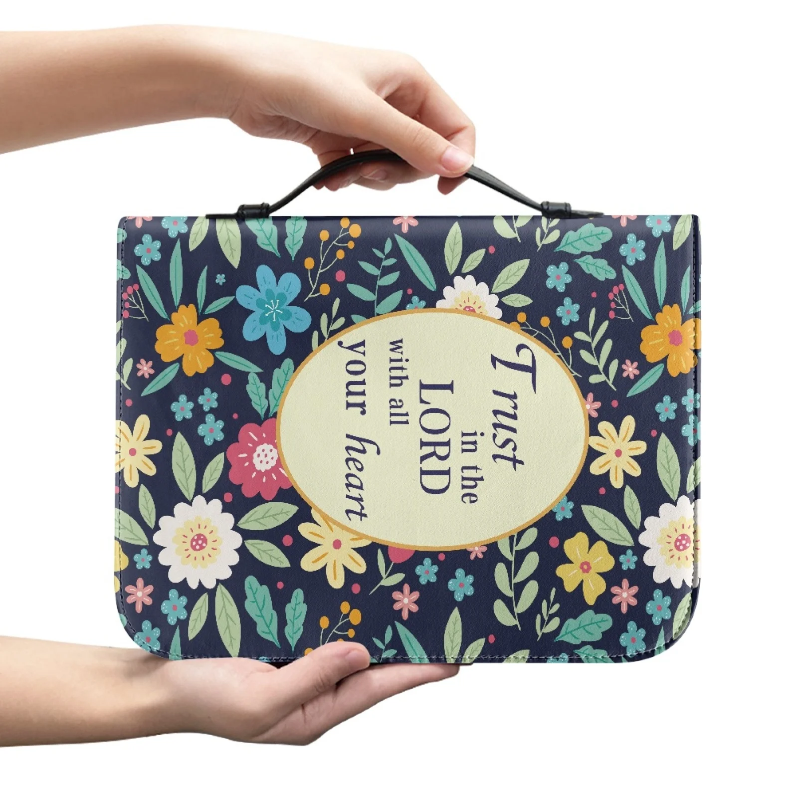 Bible Case, PU Leather Vintage Bible Case, Colorful Flower Zippered Bible Covers for Women, Water Resistant Bible Case for Women