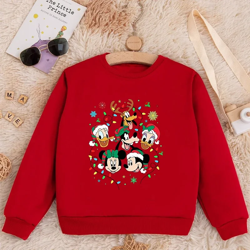 Mickey Minnie Disney Toddler Christmas Sweatshirt Girl Boy Crewneck Pullover Tshirt Kid Long Sleeve Top Cartoon Clothes Gift