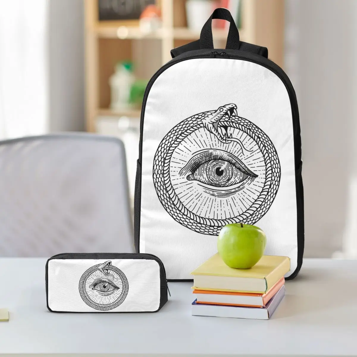 Esoteric Illustration Of Ouroboros Snake Backpack Student BookBag School Bag Shoulder Bags 3ps Insulated Lunch Bag Pencil Case