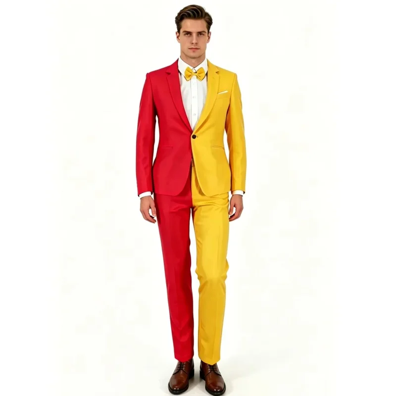Irregular Patchwork Men's Suit Festival Party Funny Magician Singer Chorus Stage Performance Suits Red Yellow Blazer Pants Set