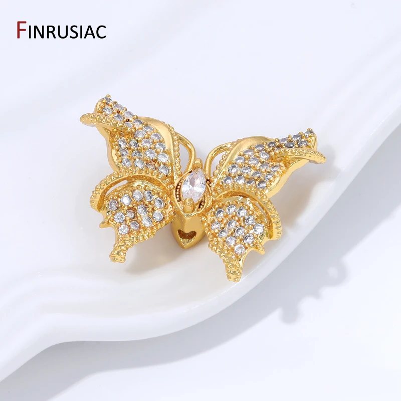18K Gold Plated Brass With Zircon Butterfly Shape Spacer Beads,Separator For Bead,DIY Handmade Necklace Bracelet Making Supplies