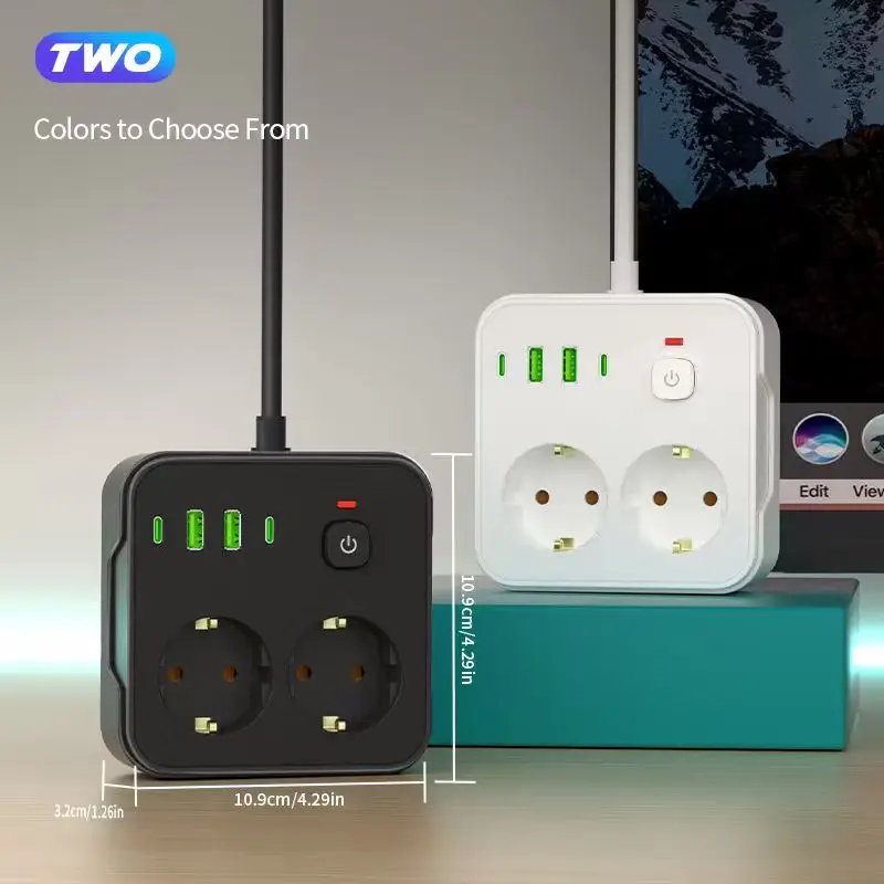 Multiprise murale EU 6-en-1 (2AC+2USB-A+2USB-C) – Petite multiprise EU élégante avec protection contre les surtensions, prise murale sûre et fiable