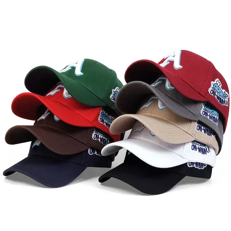 Unisex-Baseballmützen mit Gothic-Buchstaben und Wal-Stickerei auf der Seite, für Frühling und Herbst, verstellbare Freizeitmützen für den Außenbereich, Sonnenschutzhüte