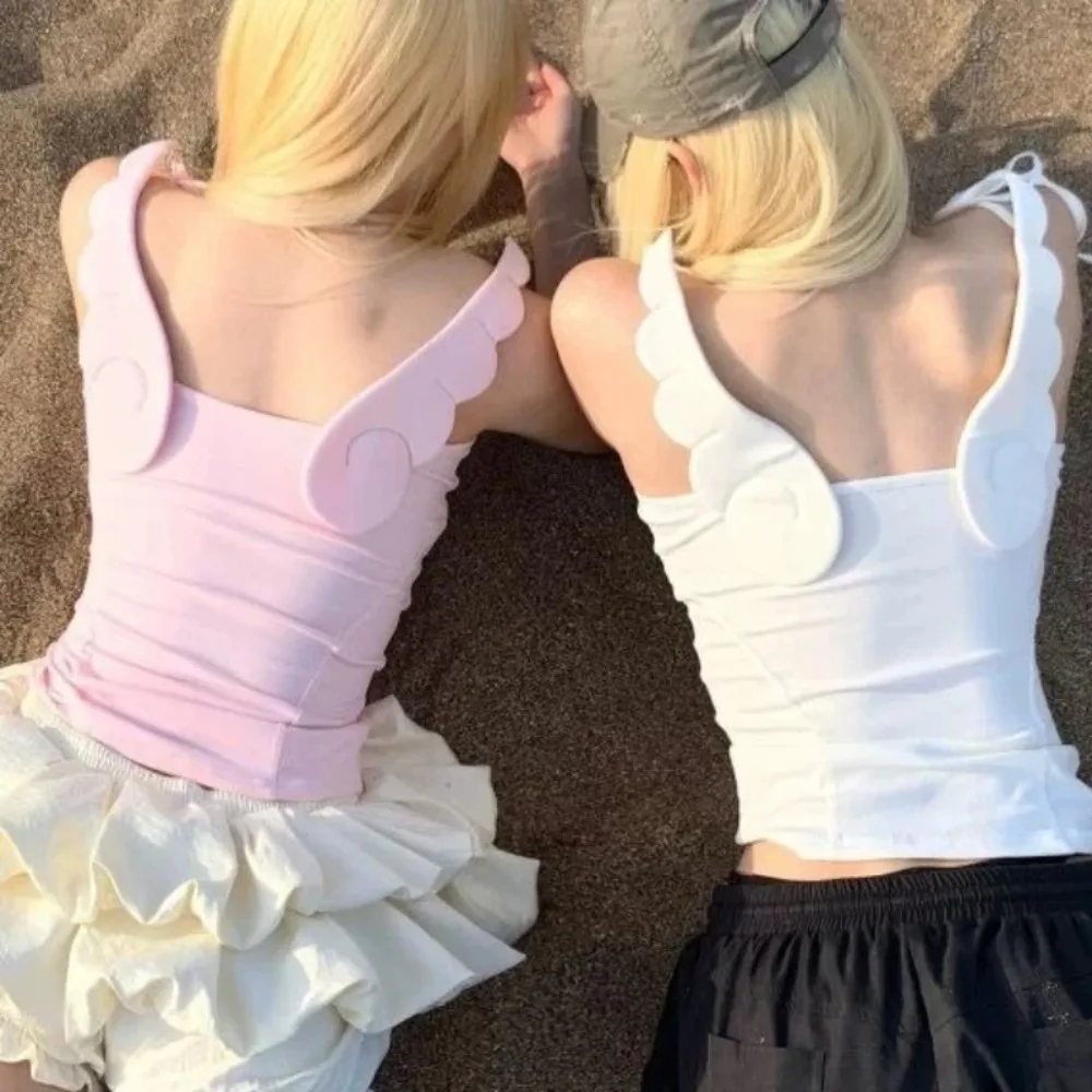 Streetwear Fairy Angel's Wings Cute Tank Top Women Y2k Aesthetic Cropped Bandage Tops 2025 Summer Grunge Harajuku Slim Fit Tanks