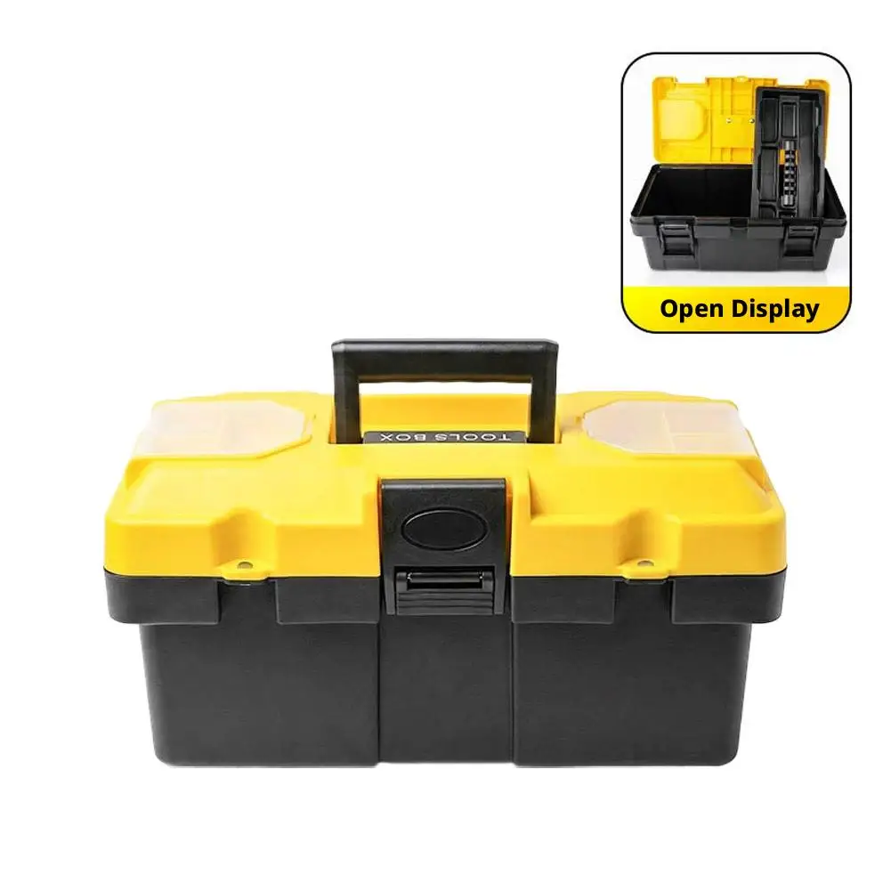 Portable Plastic Tool Box Lockable Hardware Storage Case Removable Tray Tool Organizer for Home Garage Repair Work