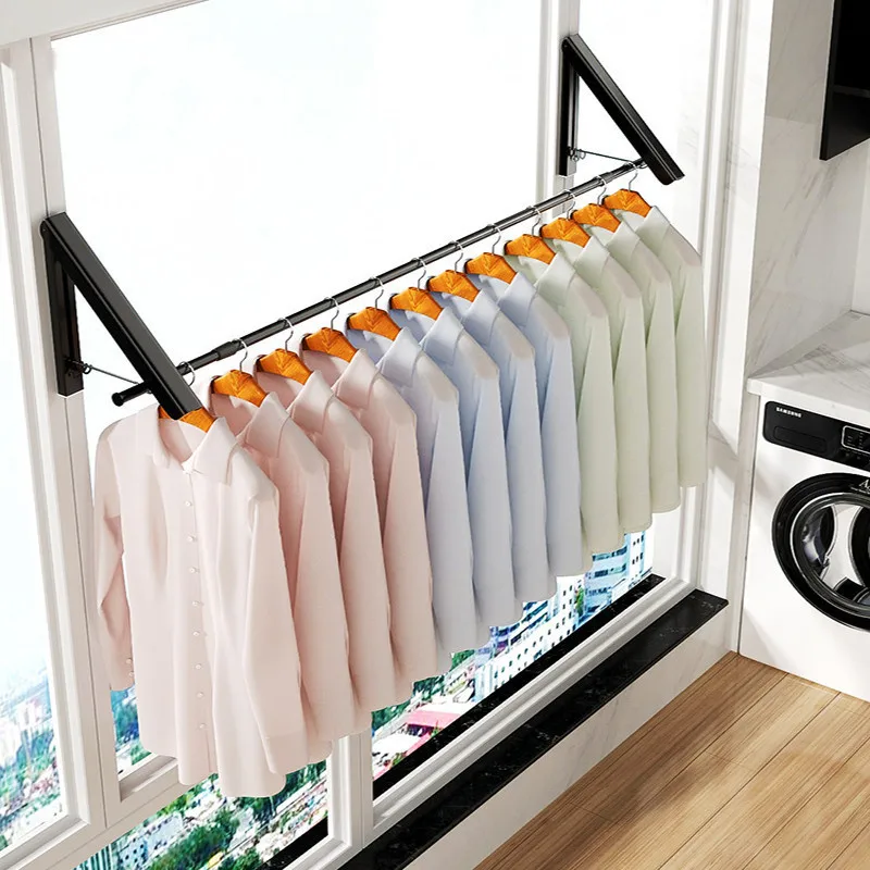 

Balcony telescopic drying rail, window sill, non-perforated wall mounted indoor invisible folding drying rack