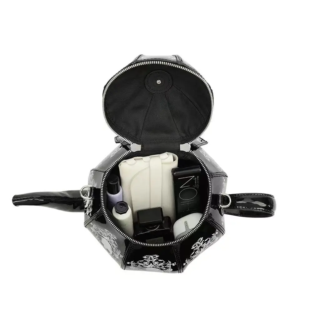 Women Gothic Skull Teapot Shape Handbag Vintage Black Lolita Style Shoulder Crossbody Bag Beaded Chain Harajuku Aesthetic Purse