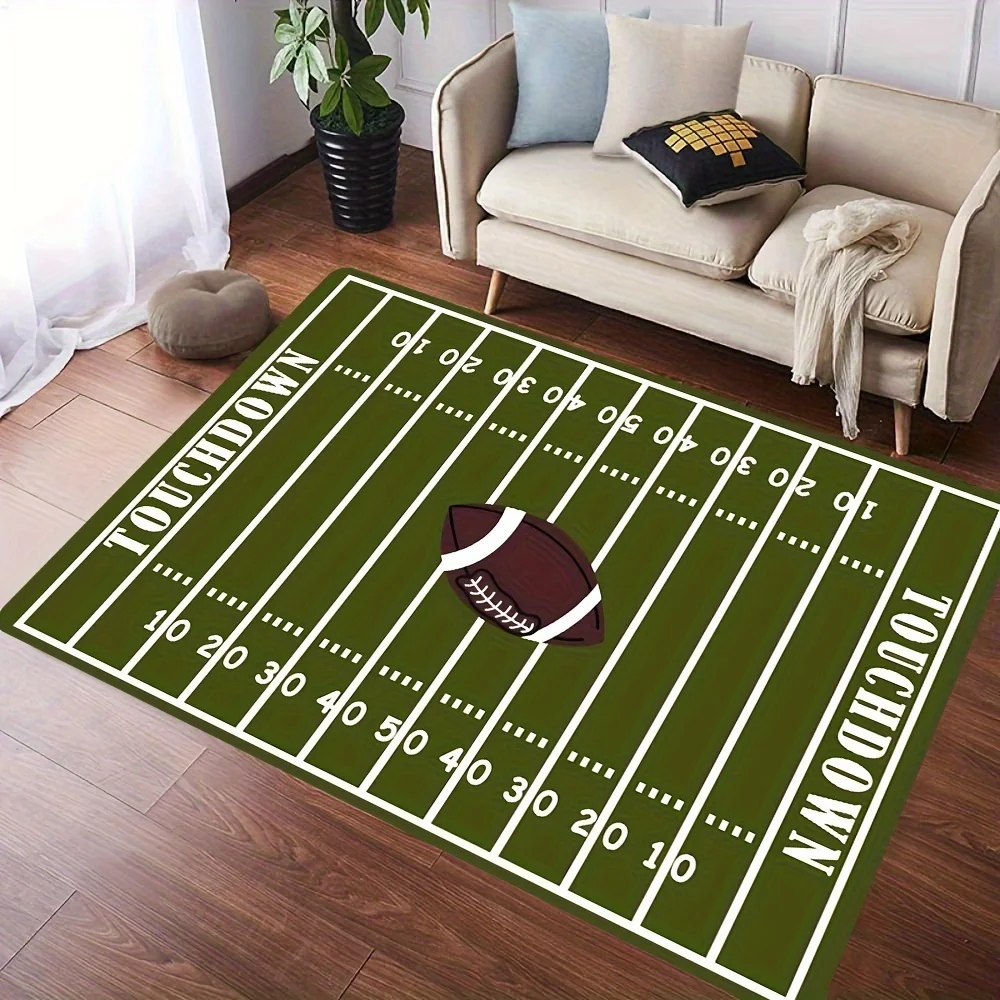 Sport Court Rug Popular Athletic Field Ball Pattern Floor Mat Chic Household for Living Room Game Room Lounge Indoor Living Area