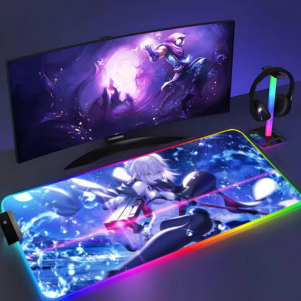 fate saber alter Mouse Pad XXL RGB Mouse Pad Kawaii Gaming Accessories Computer keyboard Large Led Desk Mat Backlight Mousepad